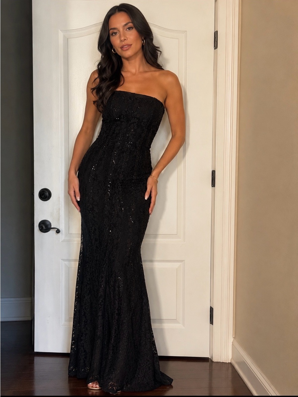 Maria Cristina Vintage Elegant Black Lace Dress